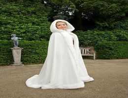 Wedding Cloak With Hood Faux Fur Satin Long Winter Bridal Dress Cape Custom Made8926796