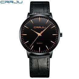 cwp2021 Luxury Mens Watches CRRJU Men Ultra Thin Waterproof Sport Quartz WristWatch Male Slim Leather Strap gift Clock reloj hombr200H