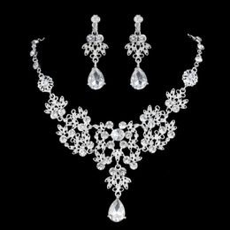 Luxury Flower Rhinestones Bridal Jewelry Sets 4 Colors Crystals Wedding Necklaces And Earrings For Bride Prom Evening Party Access8896174