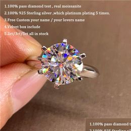 Solitaire Ring 5 Carats Real Engagement Women 18K White Gold Plated Lab Diamond Sterling Sier Rings Jewelry 230419 Drop Delivery Otyqg