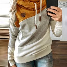 Sweatshirts Women Patchwork Hooded Sweatshirt Autumn Winter Leopard Print Harajuku Drawstring Hoodie Casual Long Sleeve Pullover Tops Female