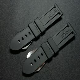 Watch Bands 22mm 24mm 26mm Black Waterproof Silicone Rubber watchband Panerai strap for PAM111 Buckle Logo tools239Q