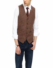 2019 British Country Style Farm Wedding Brown Wool Herringbone Tweed Vests Custom Made Groom039s Suit Vest Slim Fit Wedding Ves9847321