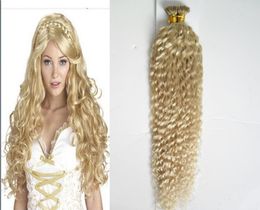 Blond brazilian hair Kinky curly Fusion Keration I Tip 100 Real Human Hair Extensions 10gs 100gpack2426881
