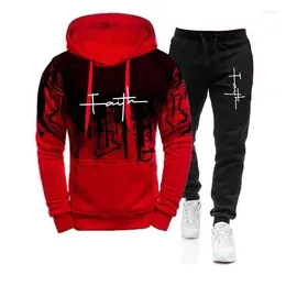 Gym Clothing Spring Autumn Men's 2Pcs Suit Sweatshirt Splash Hoodies Tracksuit Pants Casual Fitness Male Sportwear Men