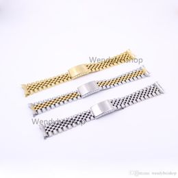 19 20 22mm Gold Two tone Hollow Curved End Solid Screw Links 316L Steel Replacement Watch Band Strap Old Style Jubilee Bracelet311K