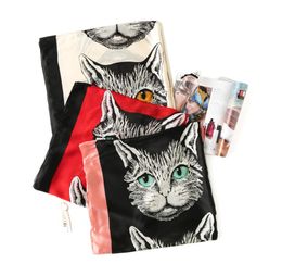 Europe and the United States fashion brand silk scarf adorable cartoon cat print sun scarf seaside travel cape7662853
