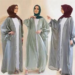 Ethnic Clothing Modest Abaya Ramadan Dubai Robe Femme Musulmane Satin Silk Turkey Kaftan Islam Muslim For Women Kimono Caftan Cardigan