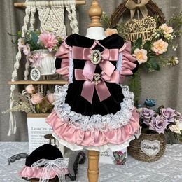 Dog Apparel Vintage Black Velvet Pet Clothes Autumn Winter Puppy Clothing Fashion Cute Bow Party Princess Dress For Small Medium