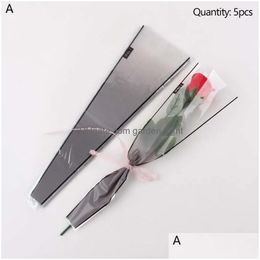 Gift Wrap 5Pcs Single Bouquet Packing Bags Gradient Colour Transparent Flower For Valentines Day Weddinggift Drop Delivery Home Garde Dhwxq