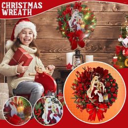 Decorative Flowers Sacred Christmas Wreath Scene Front Door Xmas Warm Lights Garden Figurines Solar