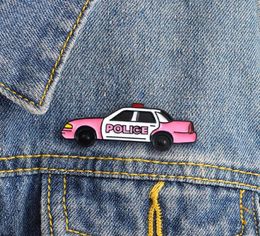 Police Car POLICE Pink White Cute Special Personality Tide New Brooch Creative Cartoon Lapel Denim Badge8647543
