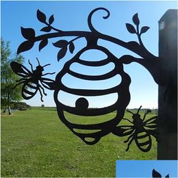 Decorative Objects & Figurines Decorative Objects Figurines Metal Bee Hive Garden Decor Gift Outdoor Stakes Creative Honeycomb Pendant Dh4Nt
