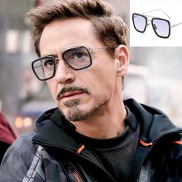 2024 retro square women's sunglasses Iron Man Robert Downey mens metal frame double beam Sunglasses