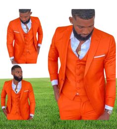 Bright Orange Notch Lapel Costume Homme Men 3 Pcs Suits Wedding Tuxedos Slim Fit Groom Prom Blazer Hombre Terno Masculino3288223