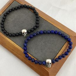 Strand Black Agate Lapis Lazuli Skull Beaded Bracelet Men And Women Can Wear Punk Style Temperament