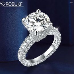 Cluster Rings Luxury 5ct Moissanite Engagement Ring For Women Round Cut Full Diamond S925 Silver 18K White Gold Plated Wedding Band Jewelry