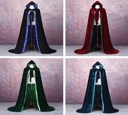 Hooded Velvet Satin Velvet Hooded Cloak Cape Medieval Renaissance Costume LARP Halloween Fancy Dress Velvet Cosplay Clothing3616674