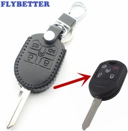 FLYBETTER Genuine Leather 5Button Remote Key Case Cover For Ford ExplorerEdgeEscapeRangerE150F350F550E250E350F250 L155857803