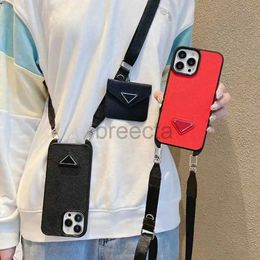 Cep Telefon Kılıfları Güzellik Resmi Tasarımcı Kılıfları Lüks Saffiano Kart Cüzdan Harfleri İPhone 15 Pro Max için Strap 14 13 13 12 Crossbody Phonecase -5 240304