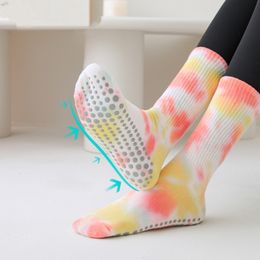 Fashion Tie-dye Cotton Breathable Non-slip Mid-calf Yoga Pilates Socks Indoor Dance Fitness Training Sports Socks Floor Socks
