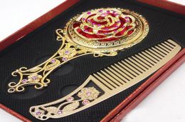 Antique Flower Mosaic Copper Mirror Vintage Portable Compact Makeup Mirror and Comb Set Wedding Favours Gift Box Packing HZ0394645686