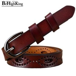 Belts Fashion hollows genuine leather belt woman for jeans Smooth gun grey Pin buckle belts women Quality cowskin girdle Width 1.8cm L240308