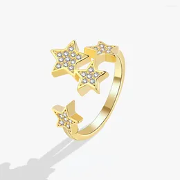 Cluster Rings VOQ Silver Color Adjustable For Women Star Exquisite Zircon Pentagram Party Gifts Fashion Jewelry
