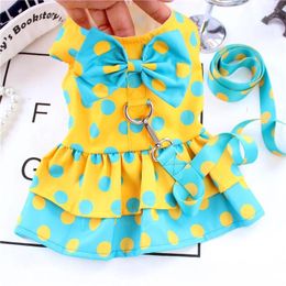 Dog Apparel Cotton Pet Summer Thin Dresses With Traction Rope Clothes For Puppy Small Princess Style Multi Colours Skirt