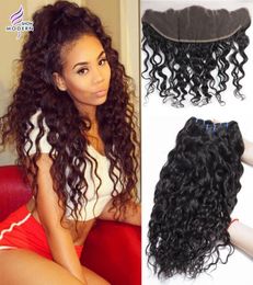 Wet and Wavy Human Hair Ear to Ear Lace Frontal Closure With Bundles Malaysian Water Wave Virgin Human Hair Weave Bundles with Fro9171762