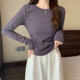 Long Sleeve Winter T-shirt Woman Skinny Sexy Tee Shirt Femme Vintage Y2K Basic Solid Crop Top Women Korean Fashion Clothes 240228