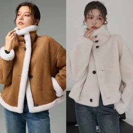 Haining Wears Full Lamb Wool Particle Sheep Cut Down Coat On Both Sides In Winter, With A Long Women's Contrasting Color And Fur Integrated Outside 851535