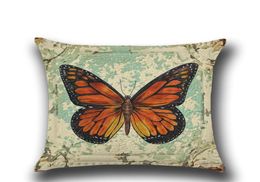 Printed Cushion Cover 4545cm Cotton Linen Throw Pillow Case Colour Butterfly Print Home Decor Sofa Bed Cushion Covers1609643