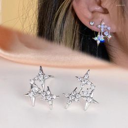Stud Earrings Exquisite Four-point Star For Girls Korean Fresh Silver Plated Women Daily Jewellery Accessories