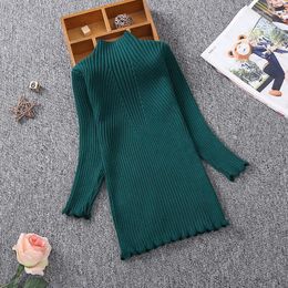 Girl Dresses Girls Knitted Dress Solid Colour Kids Turtleneck Sweater Winter And Autumn Long Slim BC443