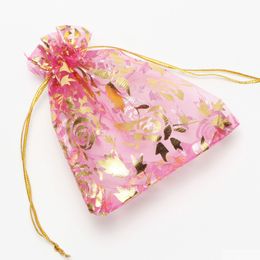 Jewellery Pouches, Bags Pink Rose 4 Sizes Organza Jewellery Gift Pouch Dstring Bags Candy Bag Sell Drop Delivery Jewellery Jewellery Packing D Dhusz