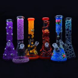 Glow In The Dark Beaker Bong 11 inch 5mm New Design Glass Water Pipe Cool Hand Painting Dab Rig Oil Rig LL