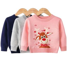 Jackets Christmas Sweaters Boys Autumn Elk Print Girl Pullover Knit Kids Boy Clothes Long Sleeve Thicken Cotton Children2921691