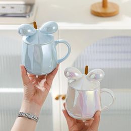Mugs 360ml Creative Mug With Bowtie Decor Cover Cute Girl Office Afternoon Tea Cup Couple High Beauty Christmas Gift