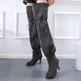 Capris 2023 Women's Pants Pipe Knights Boots Ladies' Thin High Tube Shoes Medheel Modern Elastic Band Party Dress Relaxed Plus Size