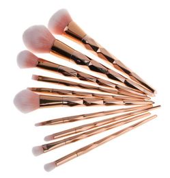 10PCS Rose Gold Make Up Brush Set High Quality Foundation Blusher Powder Brush Tools Flat Eyeliner Eyebrow Makeup Brush 2284351094194