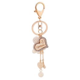 Heart Love Key Rings Jewelry Rhinestone Keychains Chain Fashion Design Bead Ball Pendant Bag Charms Metal Car Keyring Holder Gifts277i