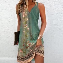 Dress Summer Beaded Dresses for Women 2023 Fashion Stitching V Neck Loose Bohemian Vacation Basic Sleeveless Party Dresses Vestidos