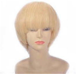 Brazilian Blonde Lace Front Wigs Natural Hairline 613 Short Human Hair Straight Wig with Bangs4186369