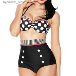 Women's Swimwear Drop Shipping 2019 Cutest Retro Swimsuit Swimwear Vintage Pin Up High Waist Bikini Set S/M/L/XL For Women Swimming Bathing Suit L240308