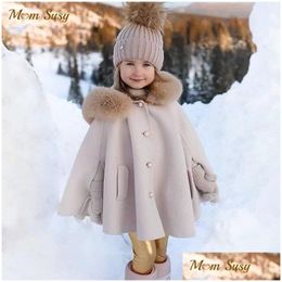 Coat Baby Girl Faux Fur Hooded Cloak Winter Toddler Teens Child Princess Cape Outwear Top Warm Kid Clothes 216Y 221128 Drop Delivery Dh9F5