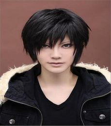 WoodFestival Beauty Men039s Short Straight Wig Cosplay Costume Black wig fashion boys full synthetic wigs cap1521167