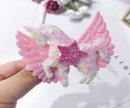 Unicorn girls hair clips sequin angel039s wings princess barrettes hair bows baby BB clips girls designer hair accessories hair2145970