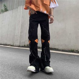 Men's Jeans Mens Jeans High Street Loose Zipper Slit Flared Pants Mens Casual Black Denim Stacked Men PantsMens 240308