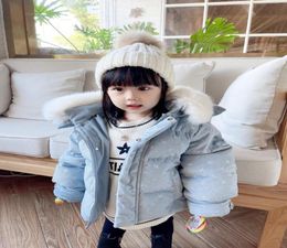 Cute Girls light blue down Coat winter Kids Girl Thickening Hooded coat Sequined Outwear Children039s waterproof Coat2588776